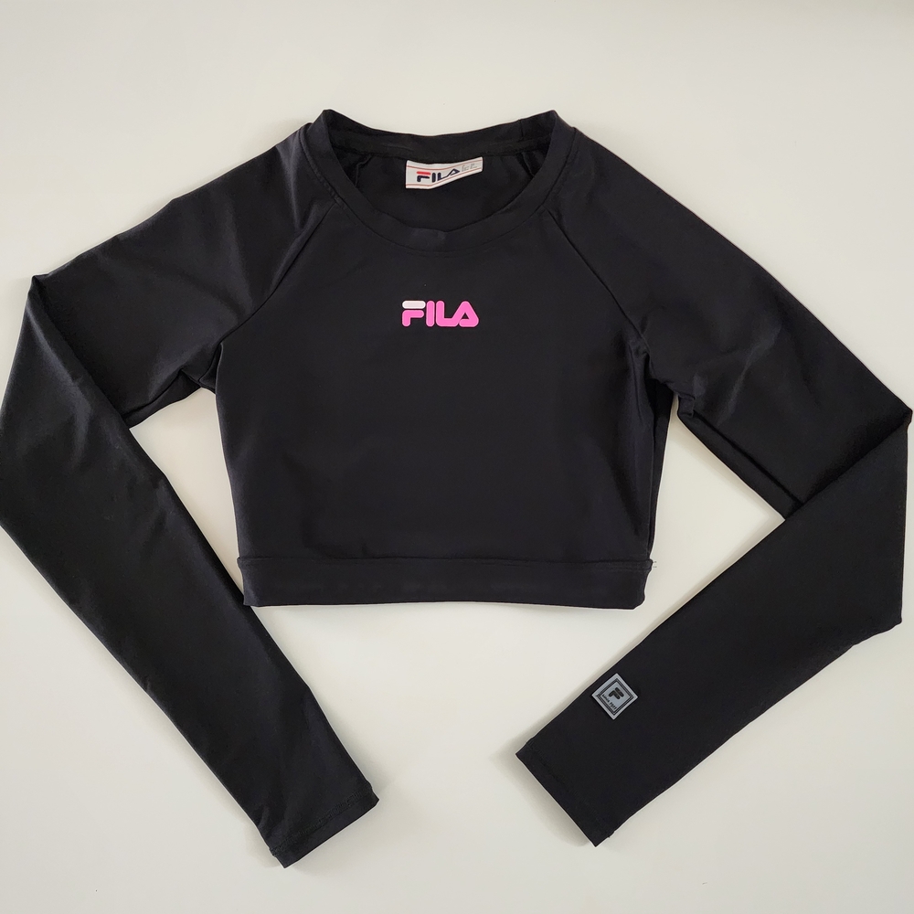 Fila Black Long Sleeve Crop Top Size XS